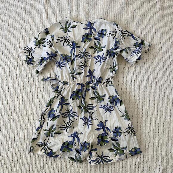 United Colours of Benetton Women's Blue Floral Linen Romper - Size Small - Picture 2 of 4